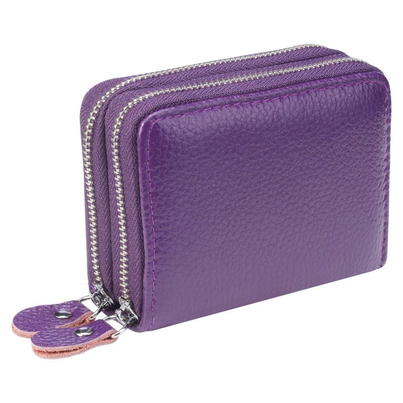 traderplus Women's RFID Blocking Leather Zipper Card Wallet Small Purse Credit Card Case Holder for Mother Day Gift (Purple) - Image 4